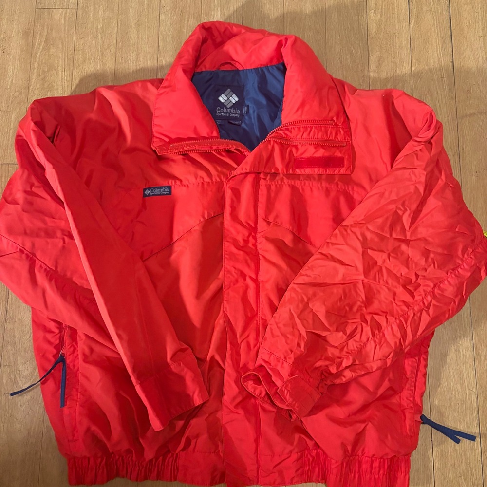 Columbia Whirlibird Vintage Mens Large Red Radial Sleeve Full Zip Jacket L